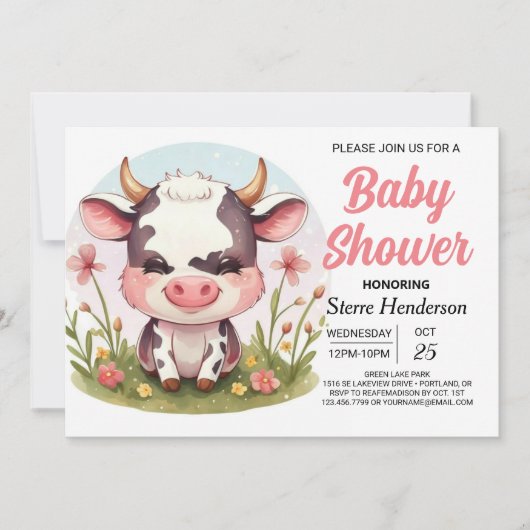 Barnyard Pastel Modern Koe Baby shower Kaart (Voorkant)