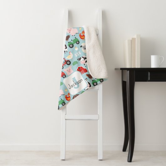 Barnyard Pattern Boerderij Dier Schattige Kind Sherpa Deken (In situ)