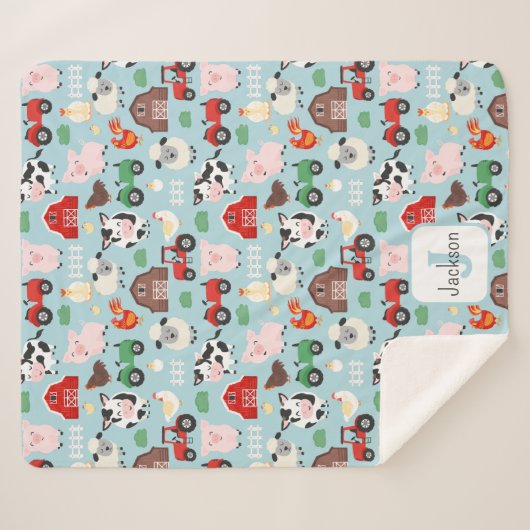 Barnyard Pattern Boerderij Dier Schattige Kind Sherpa Deken (Voorkant (horizontaal))