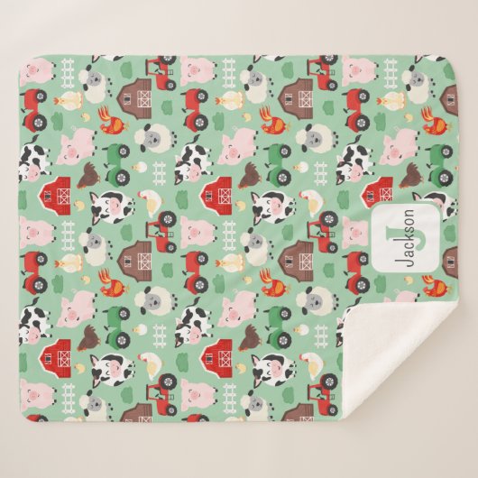 Barnyard Pattern Boerderij Dier Schattige Kind Sherpa Deken (Voorkant (horizontaal))