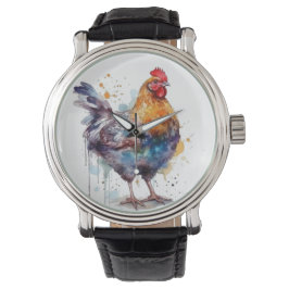 Barnyard Splendor: Waterverf Hen Horloge