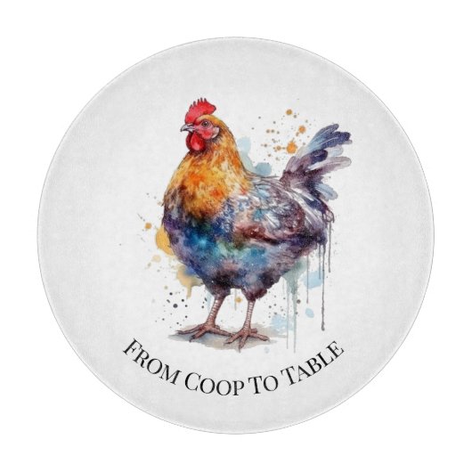 Barnyard Splendor: Waterverf Hen, op maat Snijplank (Voorkant)