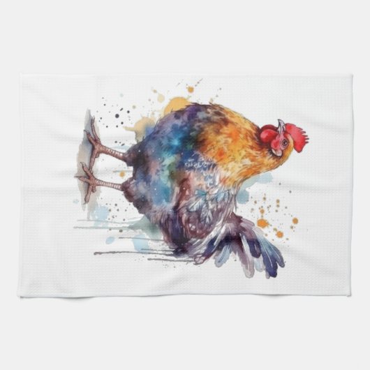 Barnyard Splendor: Waterverf Hen Theedoek (Horizontaal)