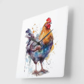 Barnyard Splendor: Waterverf Hen Vierkante Klok (Hoek)