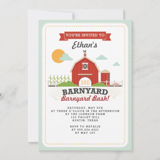 Barnyard verjaardagsfeestje uitnodiging (Voorkant)