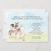 Barnyard verjaardagsfeestje uitnodiging, baby dier kaart (Voorkant)