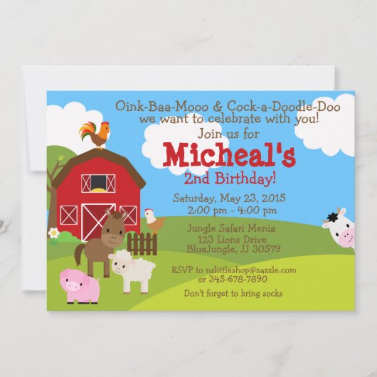 Barnyard verjaardagsuitnodiging kaart (Voorkant)