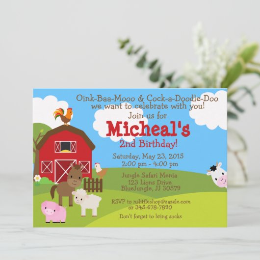 Barnyard verjaardagsuitnodiging kaart (Staand voorkant)