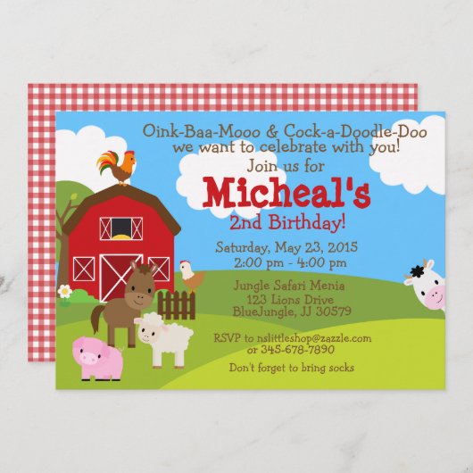 Barnyard verjaardagsuitnodiging kaart (Voorkant / Achterkant)
