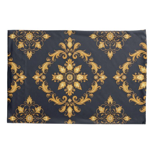 "Barockes Ornament-Muster in Gold und Schwarz" Kussensloop (Achterkant)