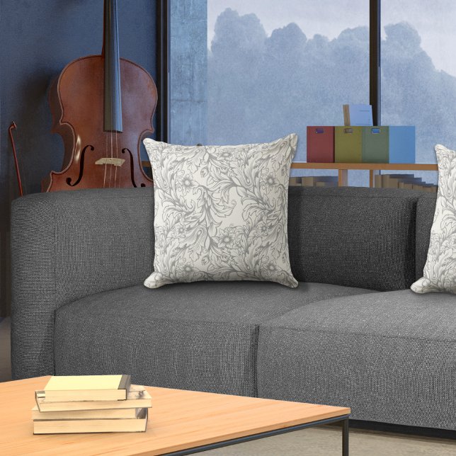 Barok Acanthus Leaf Grey Kussen (Creator heeft geüpload)