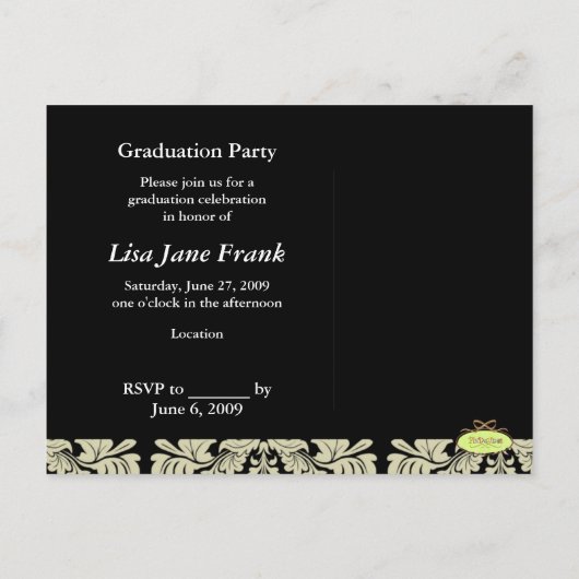 Barok afstudeerfeest nodigen briefkaarten uit (Achterkant)