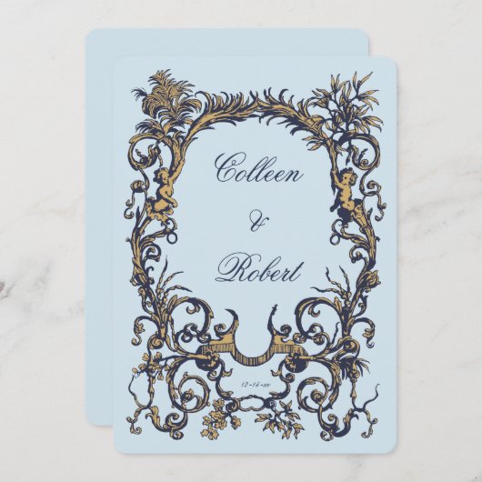 barok Antiek c.1700s Ontwerp met Cherubs Kaart (Voorkant / Achterkant)