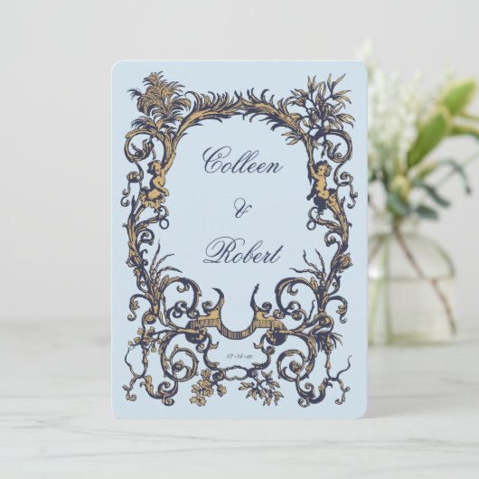 barok Antiek c.1700s Ontwerp met Cherubs Kaart (Staand voorkant)