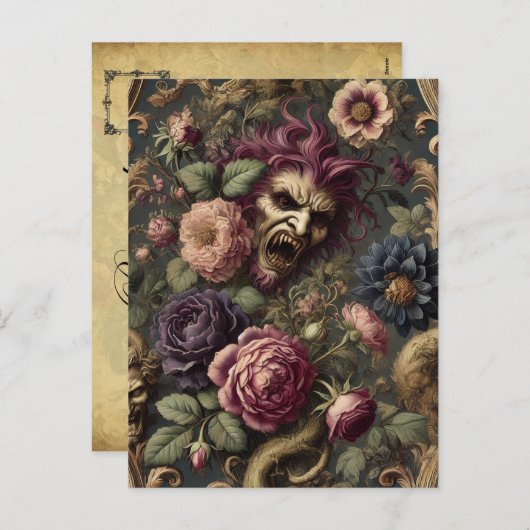 Barok Battles & Blooms – Gotische Bloemen Ontwerp Feestdagenkaart (Voorkant / Achterkant)