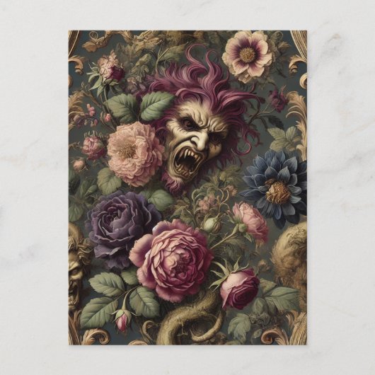 Barok Battles & Blooms – Gotische Bloemen Ontwerp Feestdagenkaart (Voorkant)