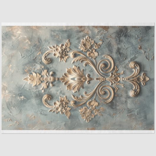 Barok blauw goud geëmbosseerd effect demask patroo tissuepapier (Voorkant)