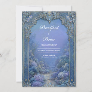 Barok Blauw Lavendel Bevroren Fantasie Bruiloft Kaart