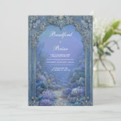 Barok Blauw Lavendel Bevroren Fantasie Bruiloft Kaart (Staand voorkant)