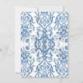 Barok Blauw Wit Bloemen Zilver Details Kaart (Achterkant)