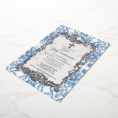 Barok Blauw Wit Zilveren Heilige Communie Folie Uitnodiging (Gedraaid)