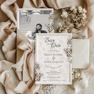  Barok Bloemen Monogram Foto Huwelijk Save The Date