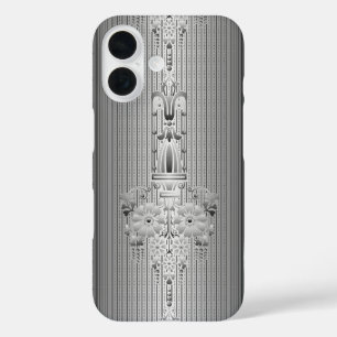 Barok bloempatroon met rand grijs iPhone 16 hoesje