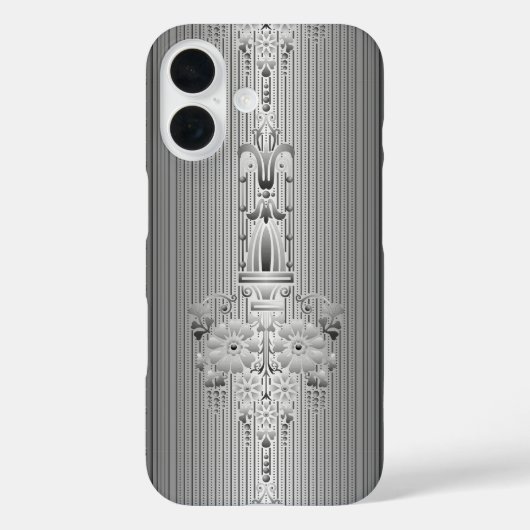 Barok bloempatroon met rand grijs Case-Mate iPhone case (Achterkant)