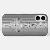 Barok bloempatroon met rand grijs Case-Mate iPhone case (Achterkant (horizontaal))