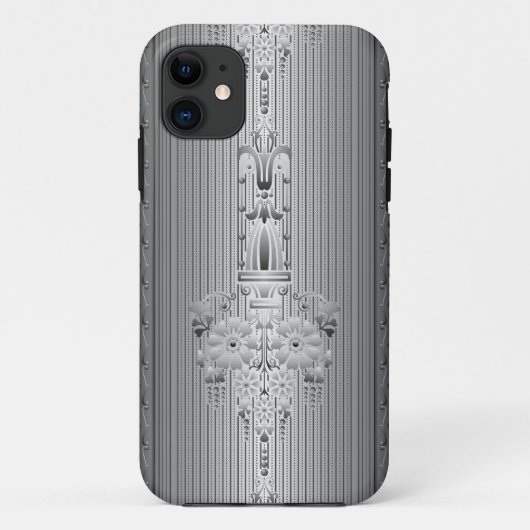 Barok bloempatroon met rand grijs Case-Mate iPhone case (Achterkant)