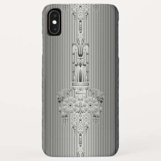 Barok bloempatroon met rand grijs Case-Mate iPhone case (Achterkant)