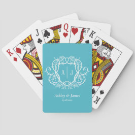 Barok Botanisch Turquoise Monogram Wapenschild Bru Pokerkaarten