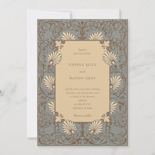  Barok Classic Sage en Beige Bruiloft Kaart (Voorkant)