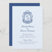 Barok Crest Frans Blauw Bruiloft II Kaart (Voorkant / Achterkant)