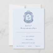 Barok Crest Frans Blauw Bruiloft RSVP Kaartje (Voorkant)