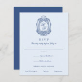 Barok Crest Frans Blauw Bruiloft RSVP Kaartje (Voorkant / Achterkant)