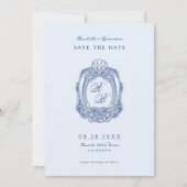 Barok Crest Frans Blauw Bruiloft Save The Date (Voorkant)