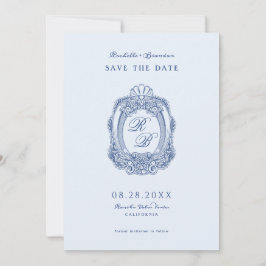 Barok Crest Frans Blauw Bruiloft Save The Date
