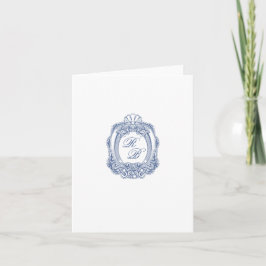 Barok Crest Frans Blauw Initialen Trouwfoto Notitiekaartje