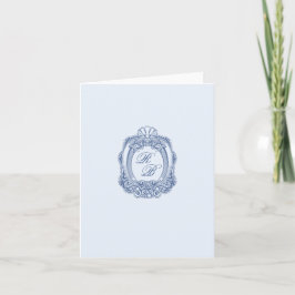 Barok Crest Frans Blauw Initialen Trouwfoto Notitiekaartje