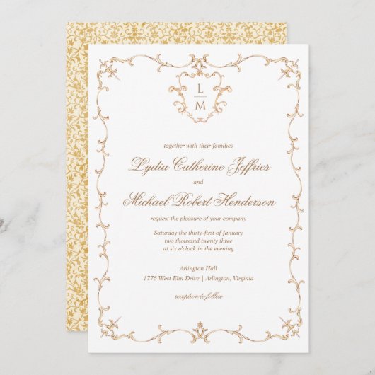 Barok Crest | Monogram bruiloft Kaart (Voorkant / Achterkant)