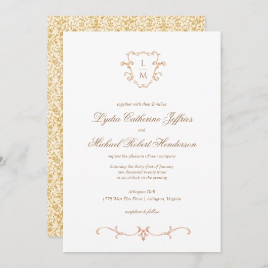 Barok Crest | Monogram bruiloft Kaart (Voorkant / Achterkant)