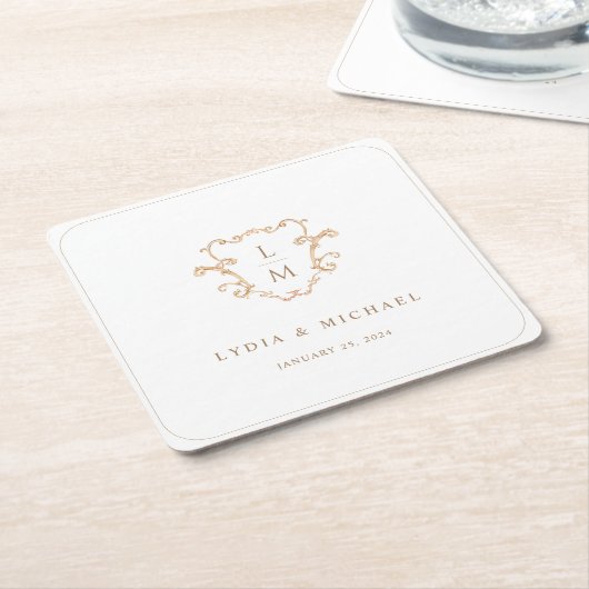 Barok Crest | Monogram bruiloft welkom Kartonnen Onderzetters (Schuin)