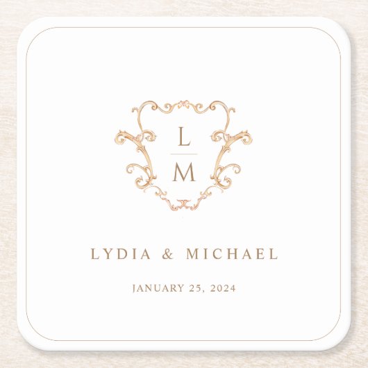 Barok Crest | Monogram bruiloft welkom Kartonnen Onderzetters (Voorkant)