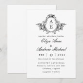 Barok Crest Monogram Zwart-wit bruiloft Kaart (Voorkant / Achterkant)