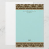 Barok Damask Designer Stationery:: aqua Briefpapier (Voorkant / Achterkant)
