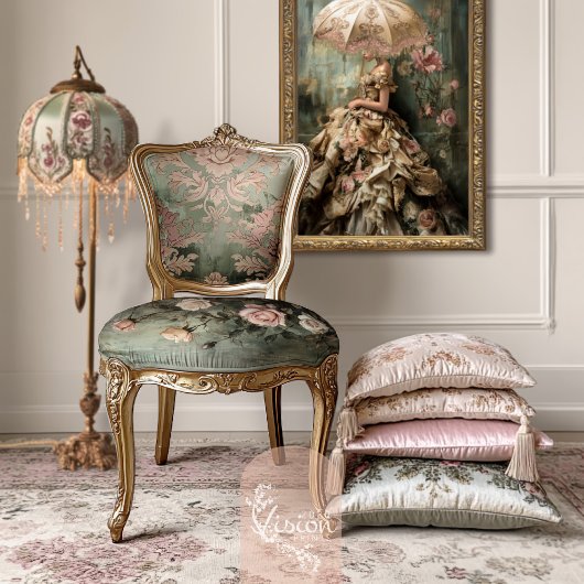 Barok Damask Dusty roze & Groene Tegel Tissuepapier
