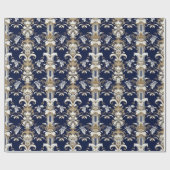 Barok donkerblauw goud patroon cadeaupapier (Vlak)