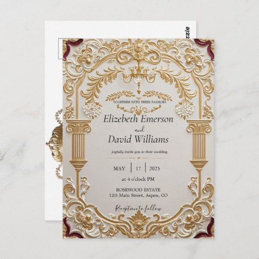 Barok Elegance bruiloft uitnodiging Briefkaart (Voorkant / Achterkant)