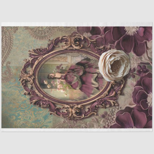 Barok Elegant Lady Bouffant Jurk Portret kunst Tissuepapier (Voorkant)